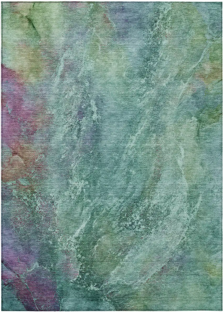 Teal Blue Green And Purple Abstract Washable Indoor Outdoor Area Rug Photo 2