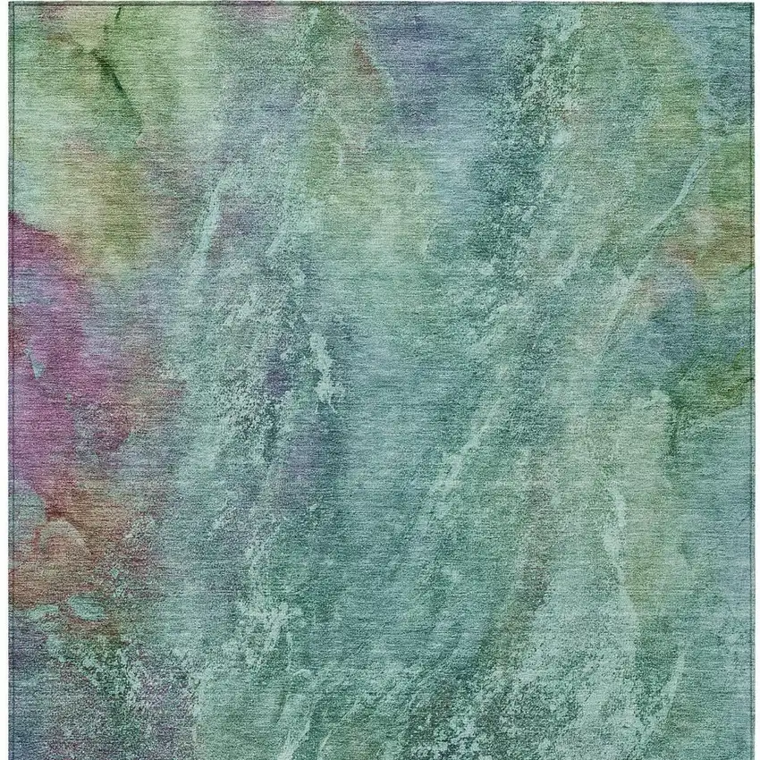 Teal Blue Green And Purple Abstract Washable Indoor Outdoor Area Rug Photo 7
