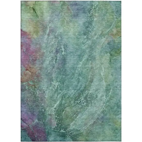Teal Blue Green And Purple Abstract Washable Indoor Outdoor Area Rug Photo 2