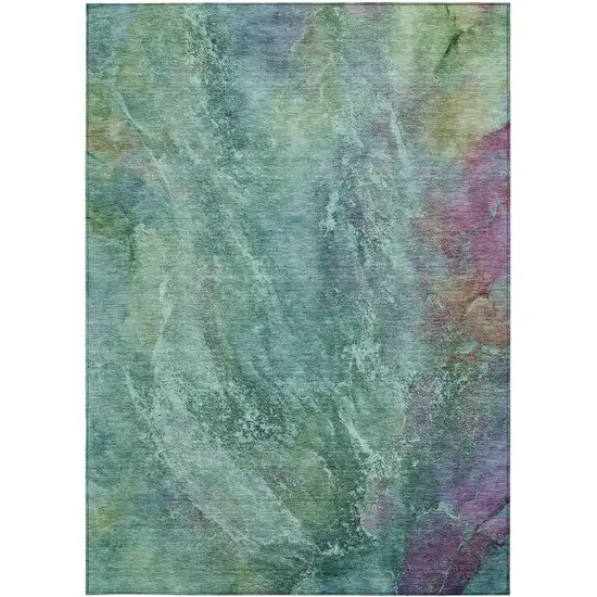 Teal Blue Green And Purple Abstract Washable Indoor Outdoor Area Rug Photo 4