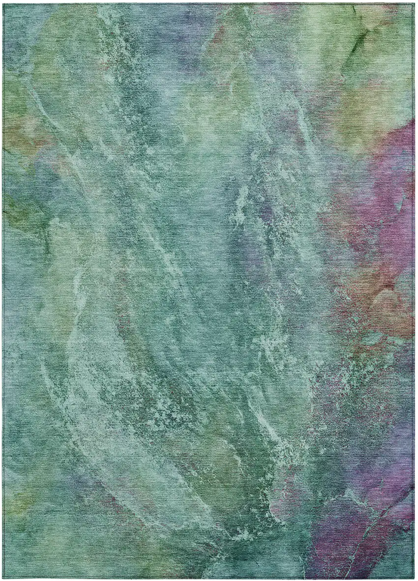 Teal Blue Green And Purple Abstract Washable Indoor Outdoor Area Rug Photo 4