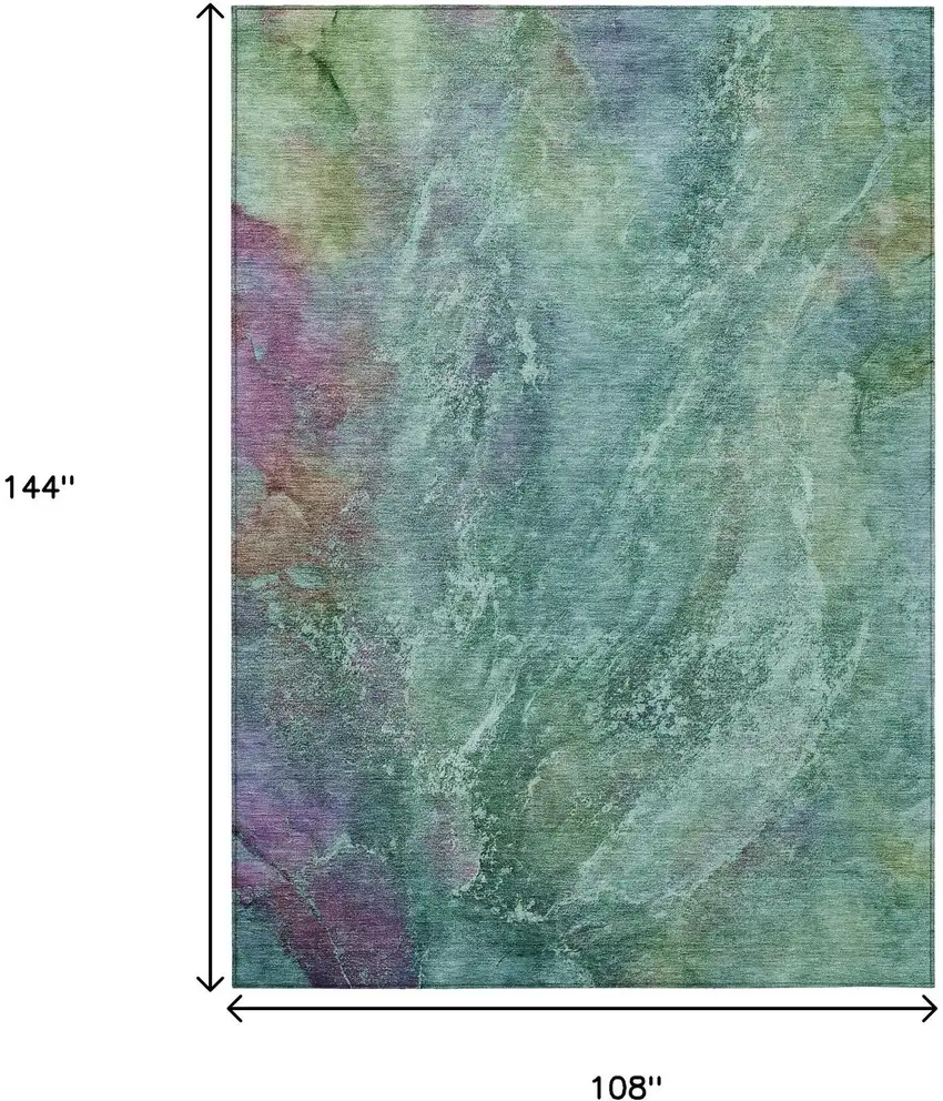 Teal Blue Green And Purple Abstract Washable Indoor Outdoor Area Rug Photo 3