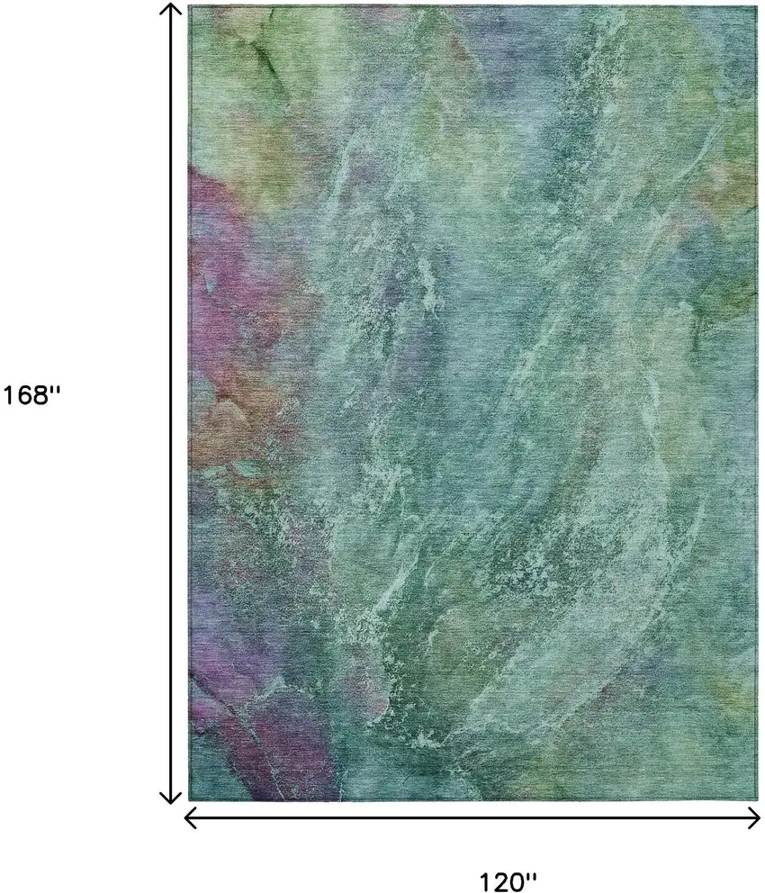Teal Blue Green And Purple Abstract Washable Indoor Outdoor Area Rug Photo 3