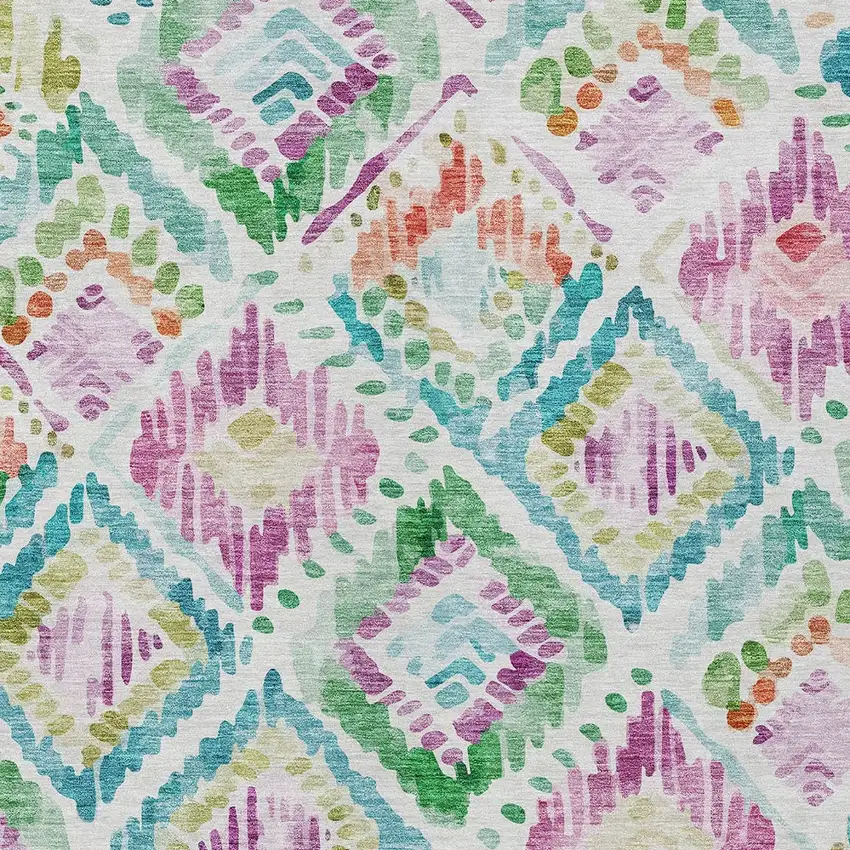 Teal Blue Green And Purple Geometric Washable Indoor Outdoor Area Rug Photo 6