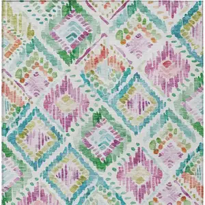 Photo of Teal Blue Green And Purple Geometric Washable Indoor Outdoor Area Rug