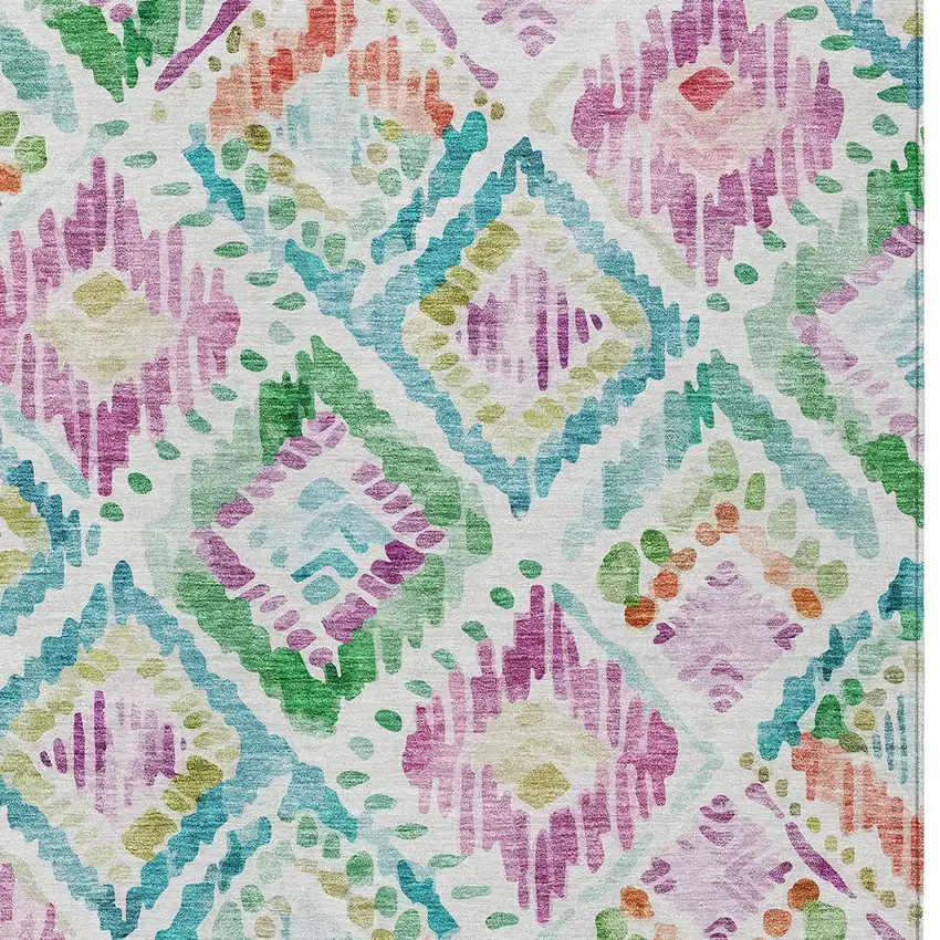 Teal Blue Green And Purple Geometric Washable Indoor Outdoor Area Rug Photo 6