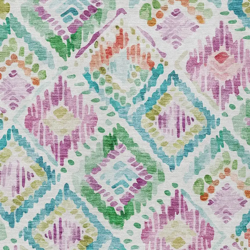 Teal Blue Green And Purple Geometric Washable Indoor Outdoor Area Rug Photo 6