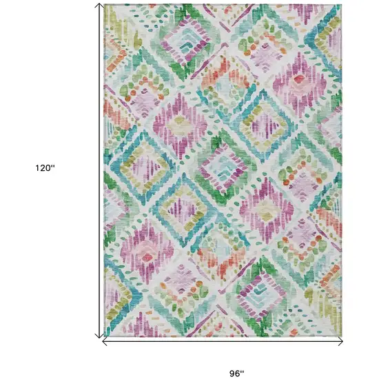 Teal Blue Green And Purple Geometric Washable Indoor Outdoor Area Rug Photo 8
