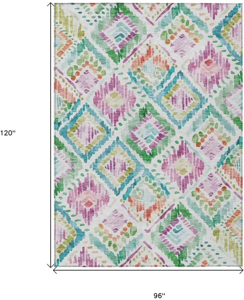 Teal Blue Green And Purple Geometric Washable Indoor Outdoor Area Rug Photo 8