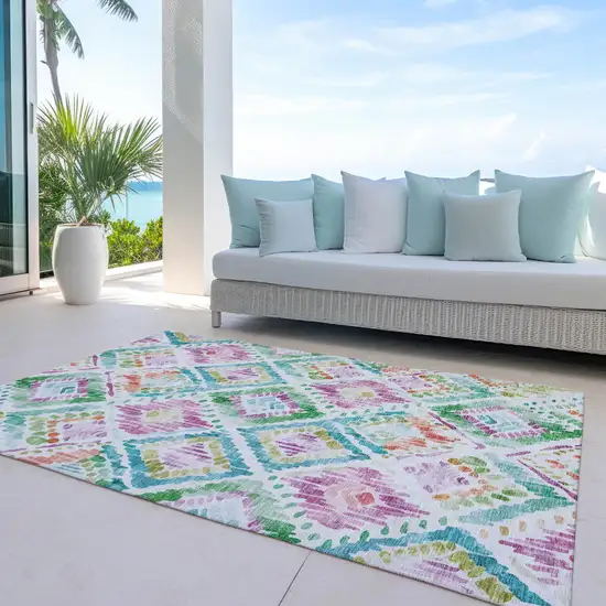 Teal Blue Green And Purple Geometric Washable Indoor Outdoor Area Rug Photo 8