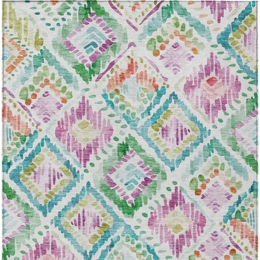 Teal Blue Green And Purple Geometric Washable Indoor Outdoor Area Rug Photo 7