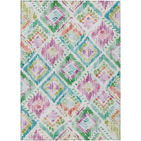 Teal Blue Green And Purple Geometric Washable Indoor Outdoor Area Rug Photo 2