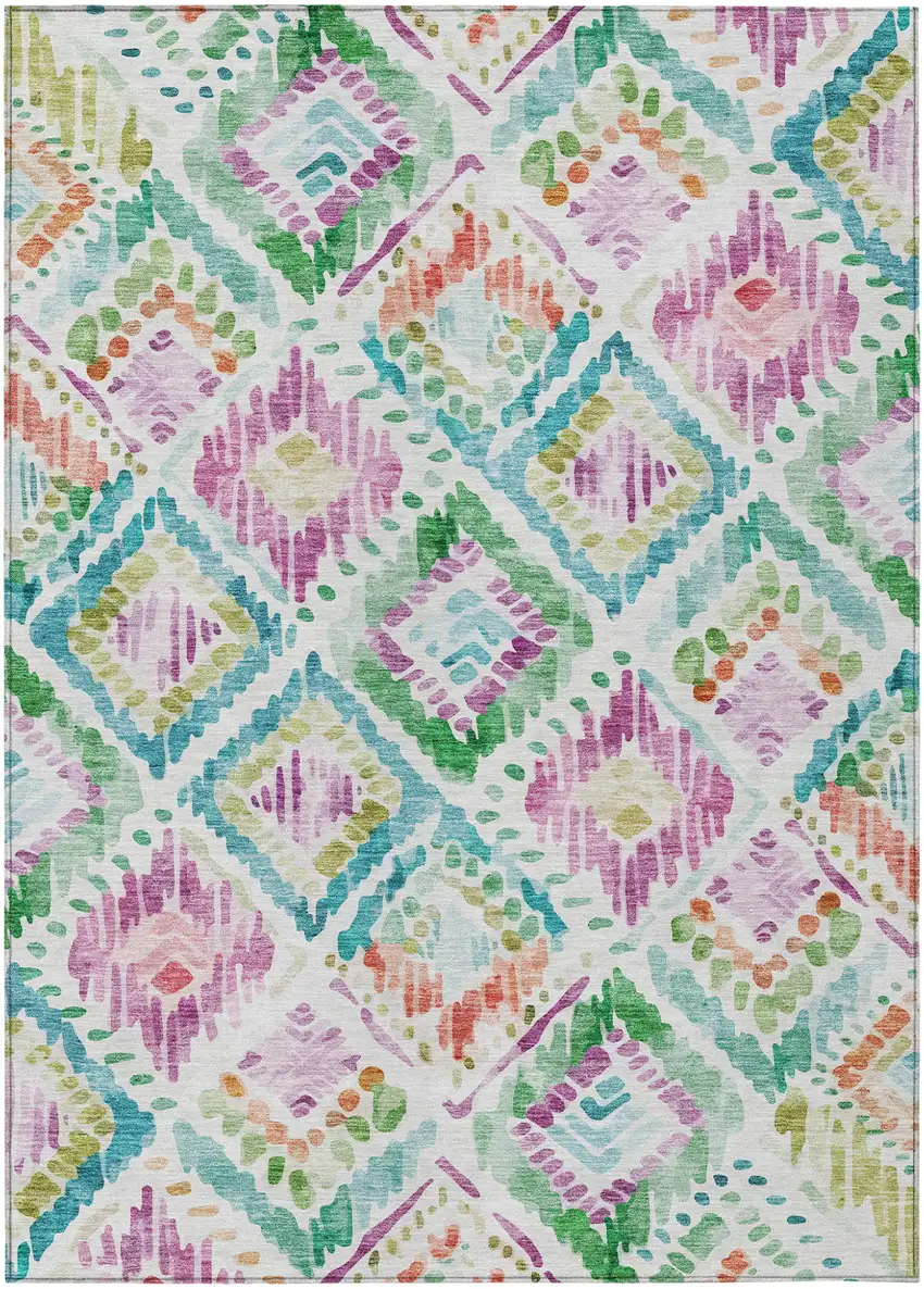 Teal Blue Green And Purple Geometric Washable Indoor Outdoor Area Rug Photo 2