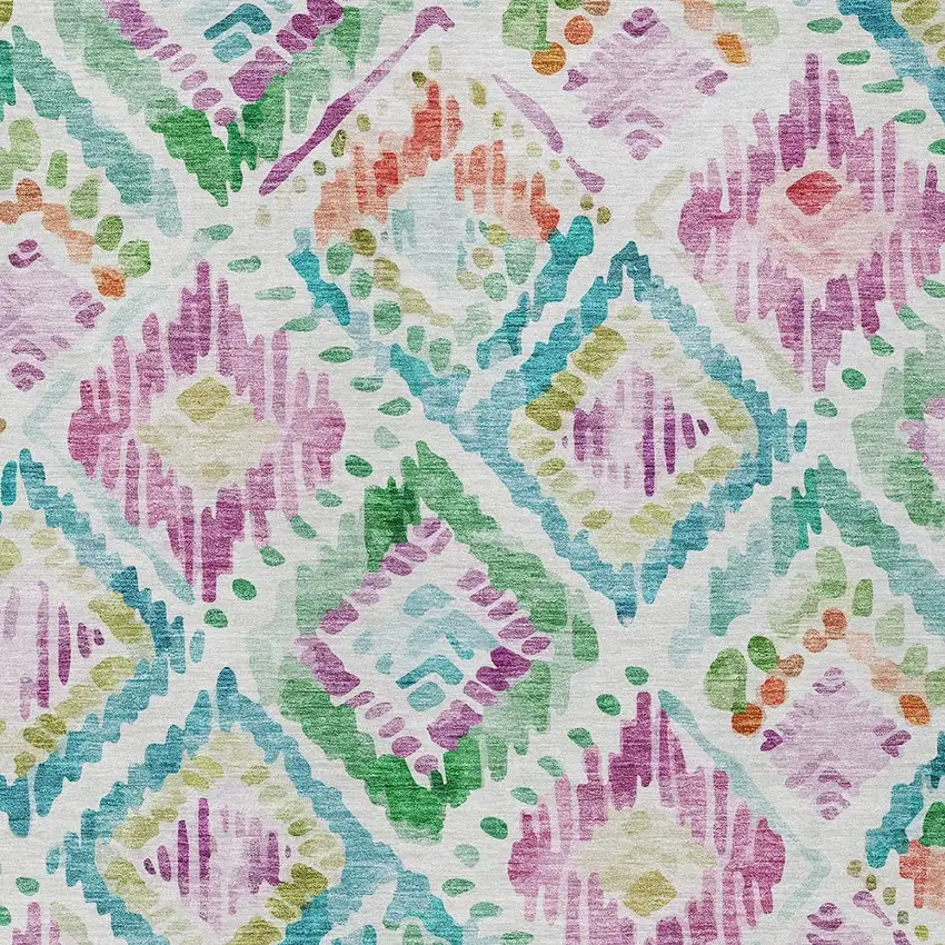 Teal Blue Green And Purple Geometric Washable Indoor Outdoor Area Rug Photo 6