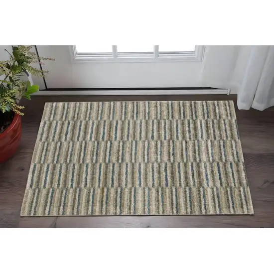 Teal Blue Geometric Power Loom Area Rug Photo 1