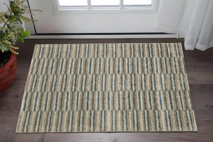 Teal Blue Geometric Power Loom Area Rug Photo 1