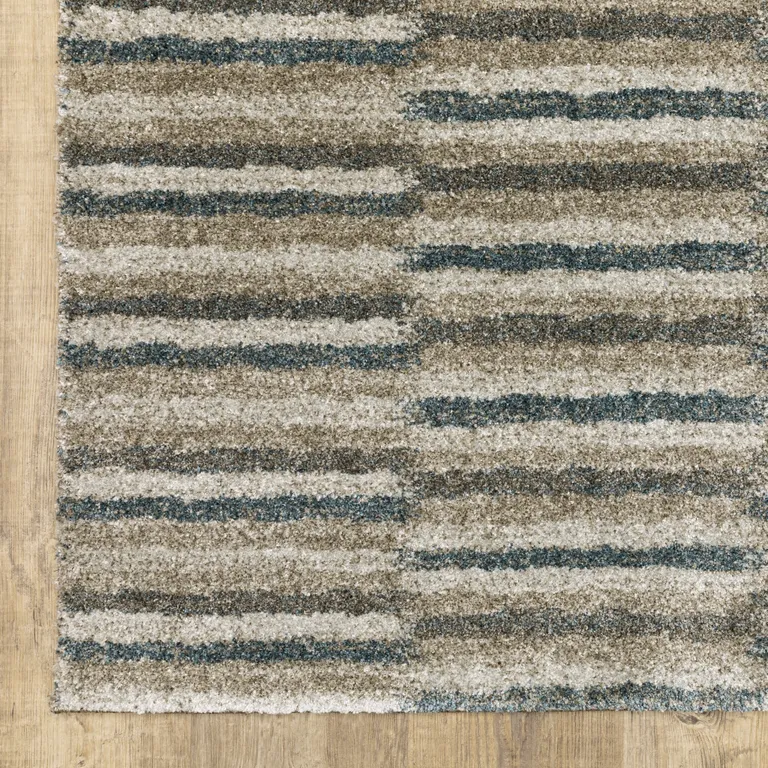 Teal Blue Grey And Tan Geometric Power Loom Stain Resistant Area Rug Photo 5