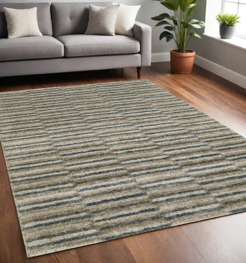 Teal Blue Geometric Power Loom Area Rug Photo 1