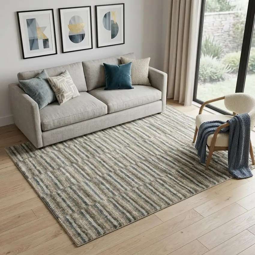 Teal Blue Geometric Power Loom Area Rug Photo 1