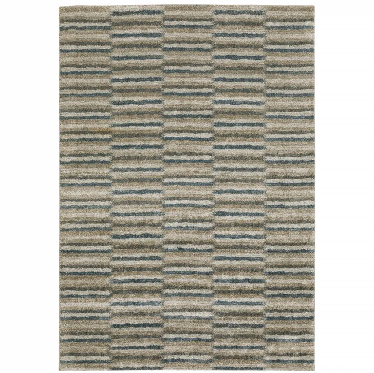 Teal Blue Grey And Tan Geometric Power Loom Stain Resistant Area Rug Photo 3