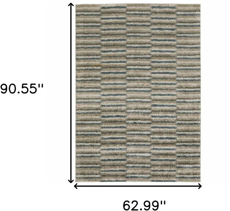 Teal Blue Grey And Tan Geometric Power Loom Stain Resistant Area Rug Photo 4