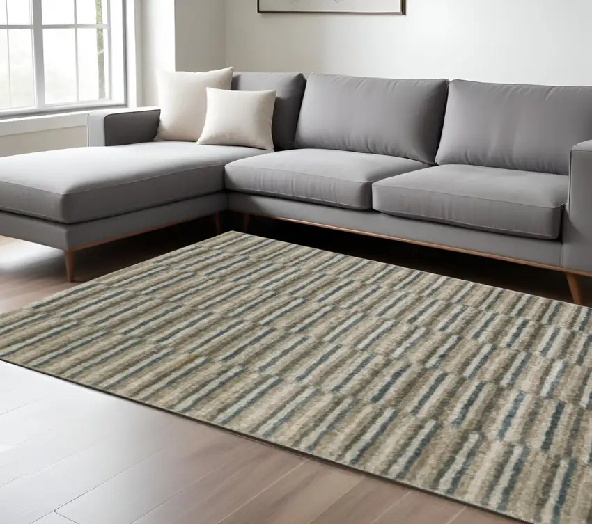 Teal Blue Geometric Power Loom Area Rug Photo 1