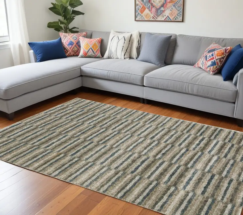 Teal Blue Geometric Power Loom Area Rug Photo 1