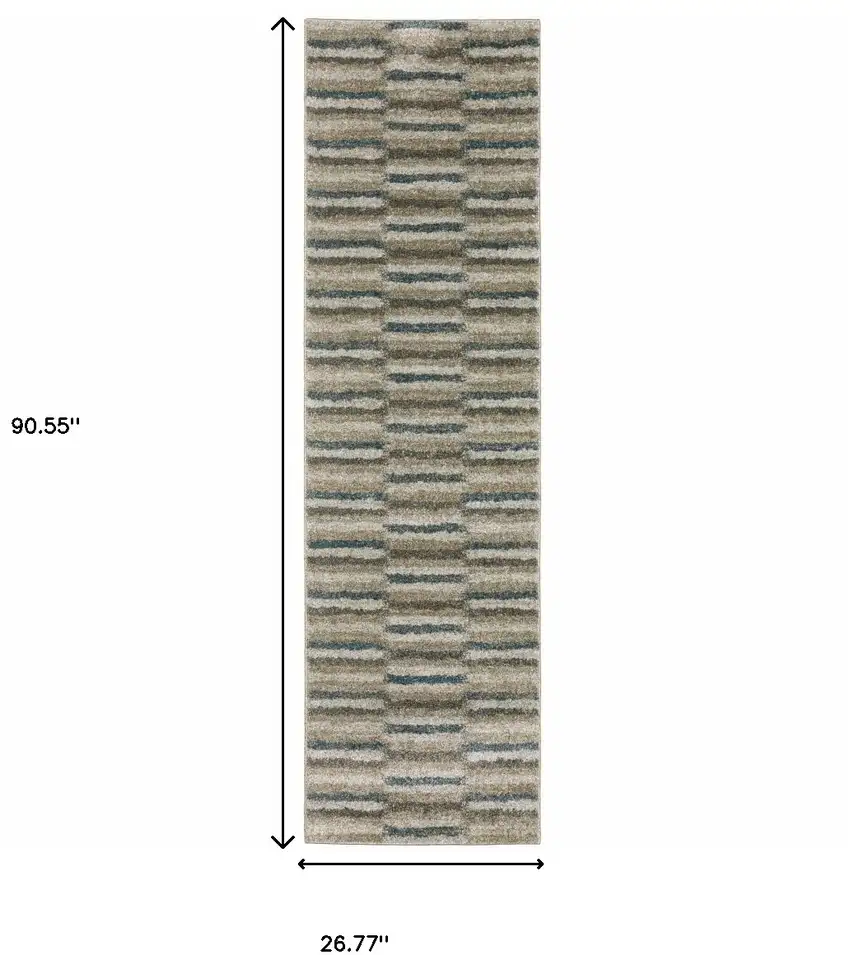 Teal Blue Grey And Tan Geometric Power Loom Stain Resistant Runner Rug Photo 10