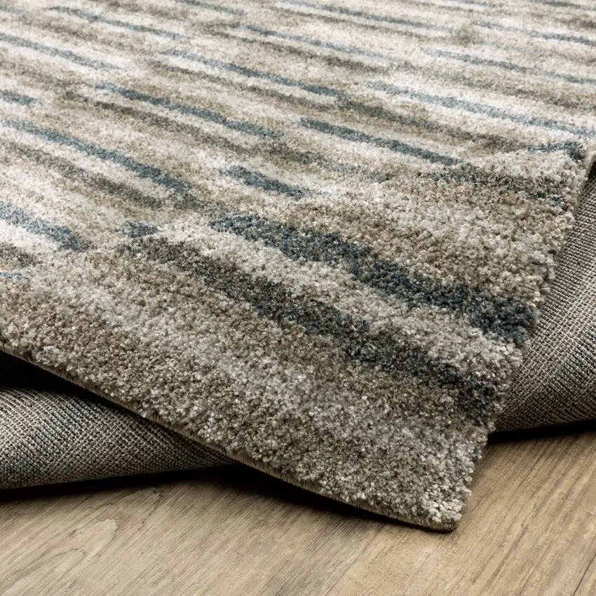 Teal Blue Grey And Tan Geometric Power Loom Stain Resistant Runner Rug Photo 8