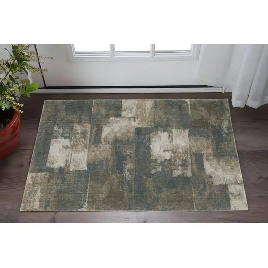 Teal Blue Geometric Power Loom Area Rug Photo 1