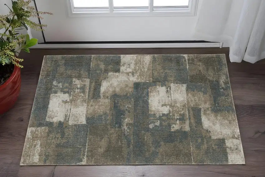 Teal Blue Geometric Power Loom Area Rug Photo 1