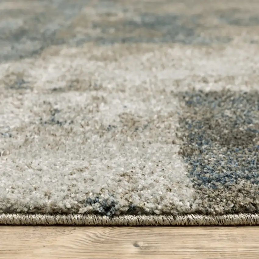 Teal Blue Grey Tan And Beige Geometric Power Loom Stain Resistant Area Rug Photo 5