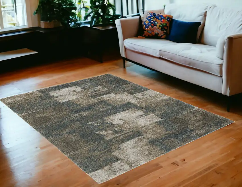 Teal Blue Geometric Power Loom Area Rug Photo 1