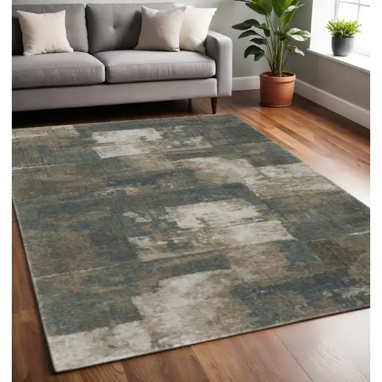 Teal Blue Geometric Power Loom Area Rug Photo 1