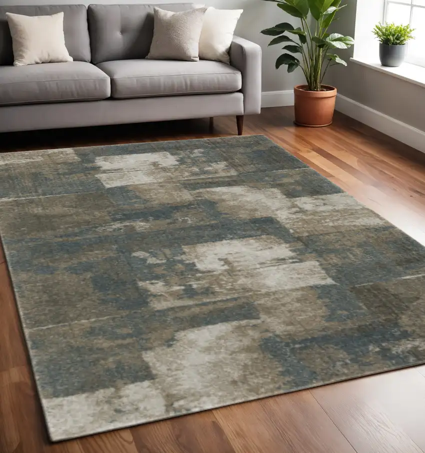 Teal Blue Geometric Power Loom Area Rug Photo 1