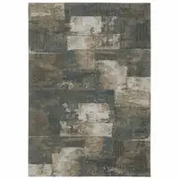 Photo of Teal Blue Grey Tan And Beige Geometric Power Loom Stain Resistant Area Rug