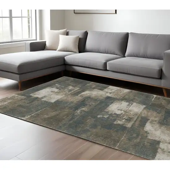 Teal Blue Geometric Power Loom Area Rug Photo 1