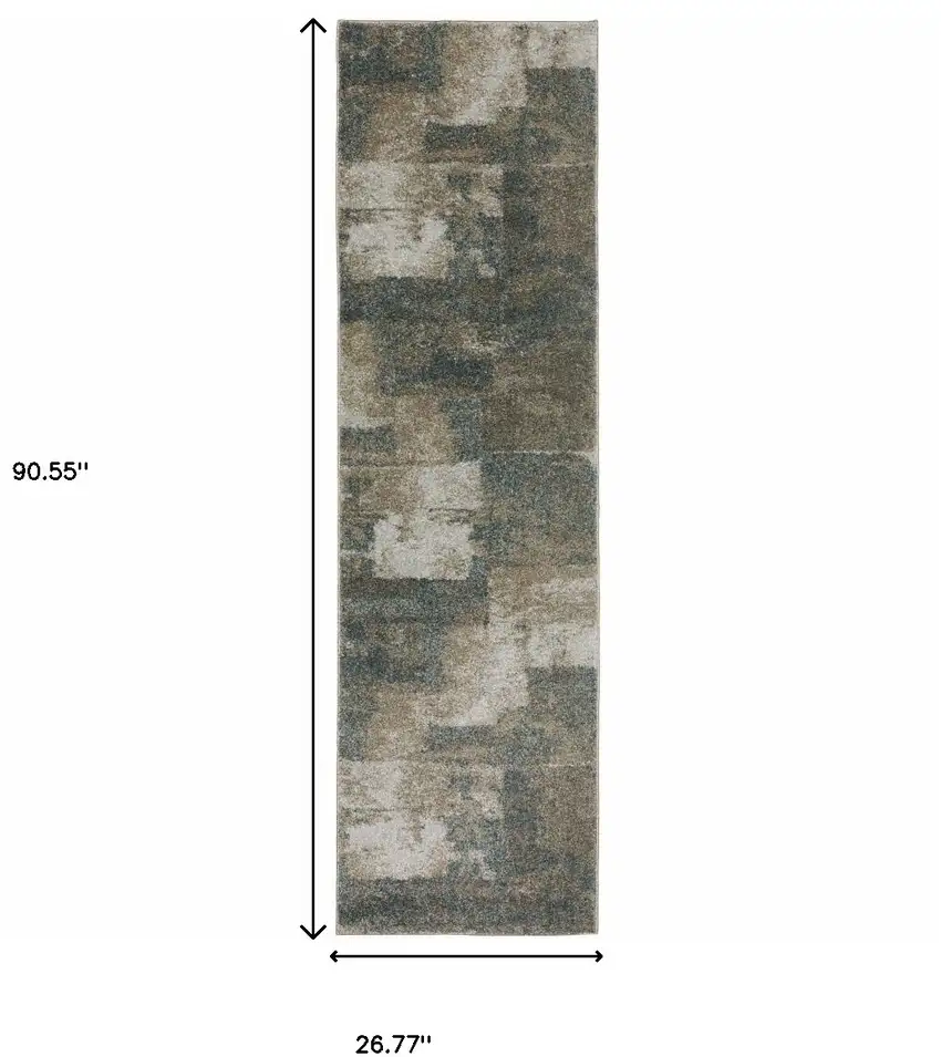 Teal Blue Geometric Power Loom Runner Rug Photo 3