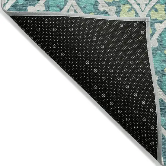 Teal Blue Ivory And Artichoke Green Floral Washable Indoor Outdoor Area Rug Photo 2