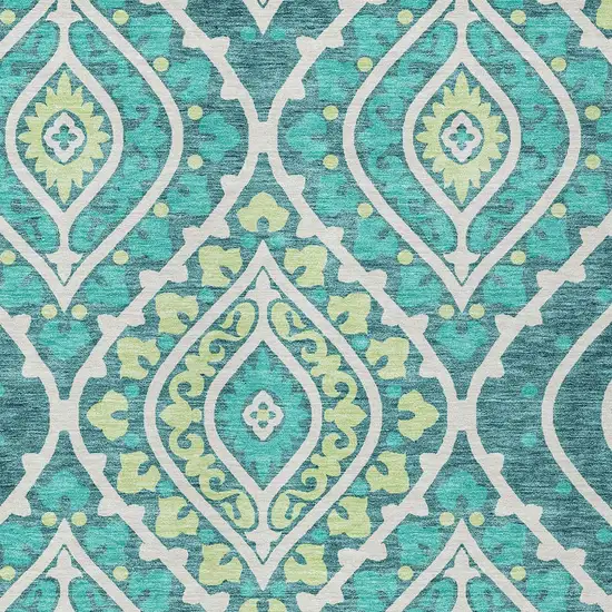 Teal Blue Ivory And Artichoke Green Floral Washable Indoor Outdoor Area Rug Photo 5