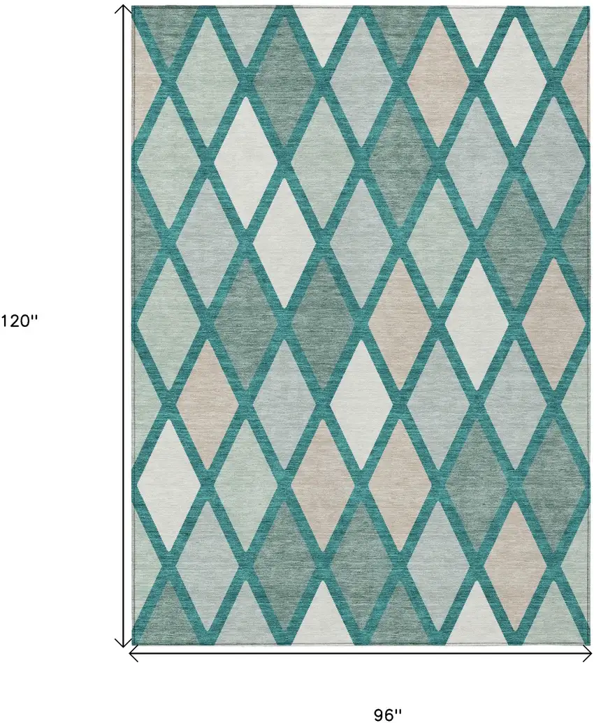 Teal Blue Ivory And Beige Geometric Washable Indoor Outdoor Area Rug Photo 3