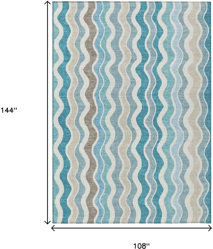 Teal Blue Ivory And Beige Striped Washable Indoor Outdoor Area Rug Photo 3