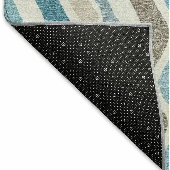 Teal Blue Ivory And Beige Striped Washable Indoor Outdoor Area Rug Photo 4