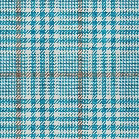 Teal Blue Ivory And Brown Plaid Washable Indoor Outdoor Area Rug Photo 5