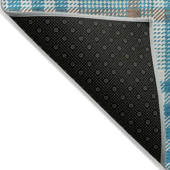 Teal Blue Ivory And Brown Plaid Washable Indoor Outdoor Area Rug Photo 3
