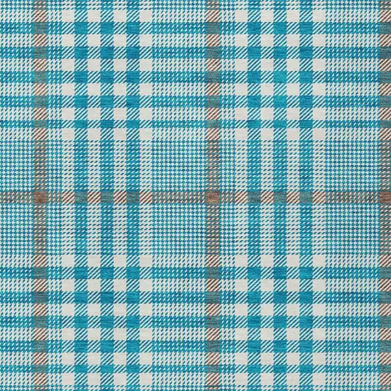Teal Blue Ivory And Brown Plaid Washable Indoor Outdoor Area Rug Photo 5