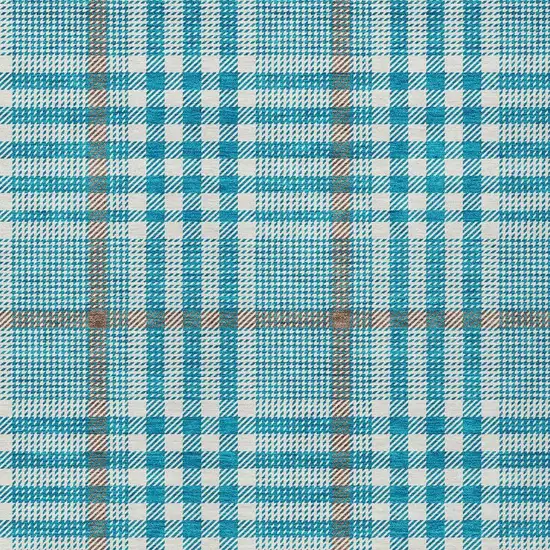 Teal Blue Ivory And Brown Plaid Washable Indoor Outdoor Area Rug Photo 5