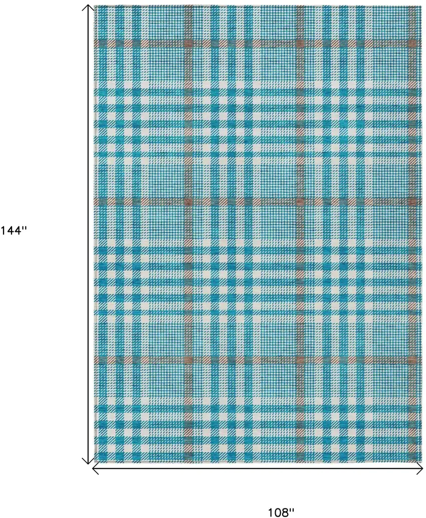 Teal Blue Ivory And Brown Plaid Washable Indoor Outdoor Area Rug Photo 7