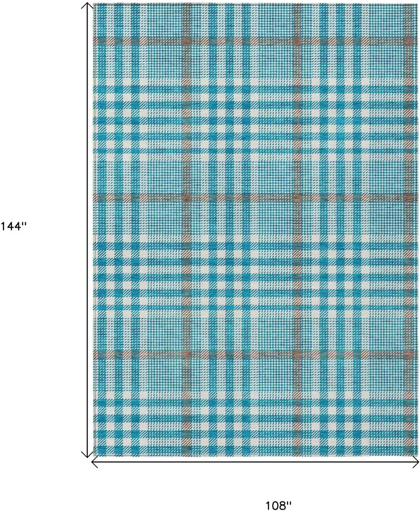 Teal Blue Ivory And Brown Plaid Washable Indoor Outdoor Area Rug Photo 7