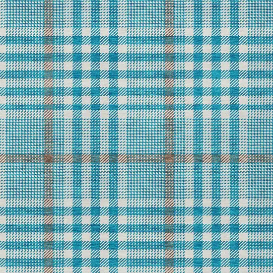 Teal Blue Ivory And Brown Plaid Washable Indoor Outdoor Area Rug Photo 5